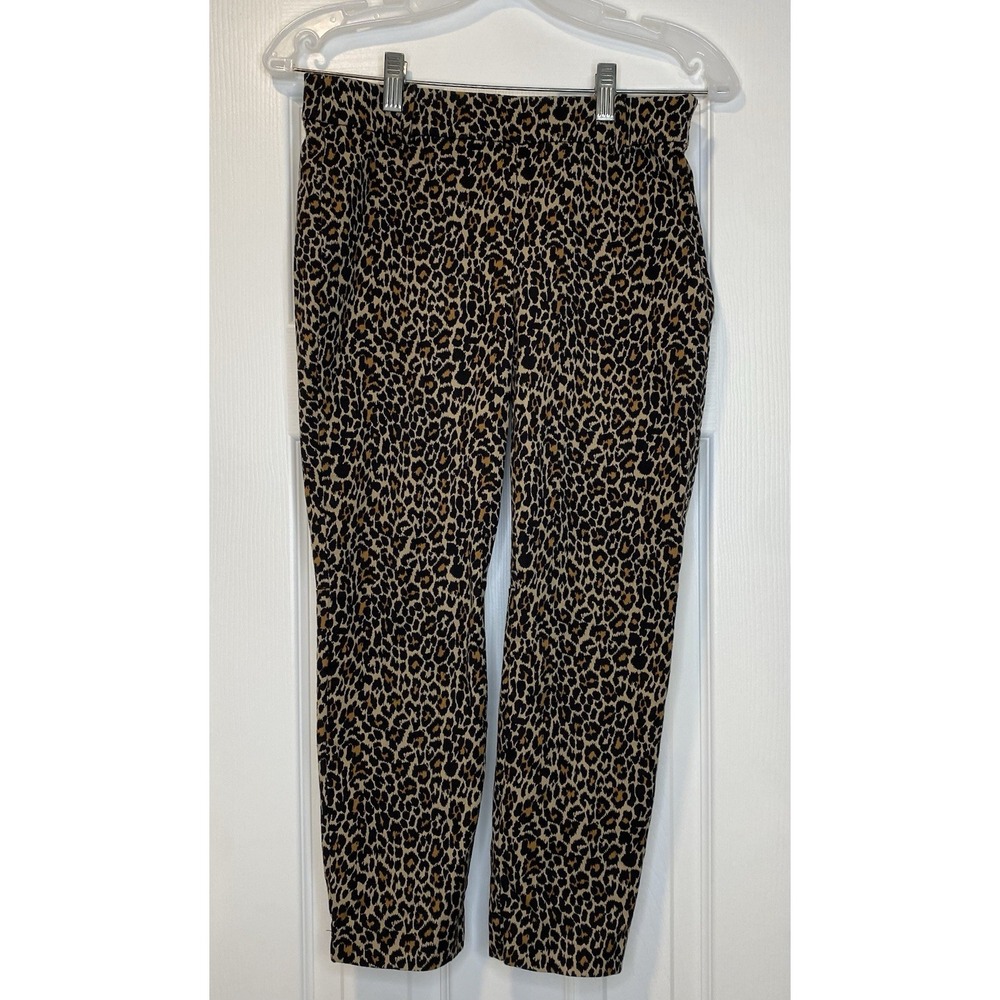 J Crew Women's Leopard Print Winnie Pant Stretch Cotton Cropped Side Zip‎ Size 4